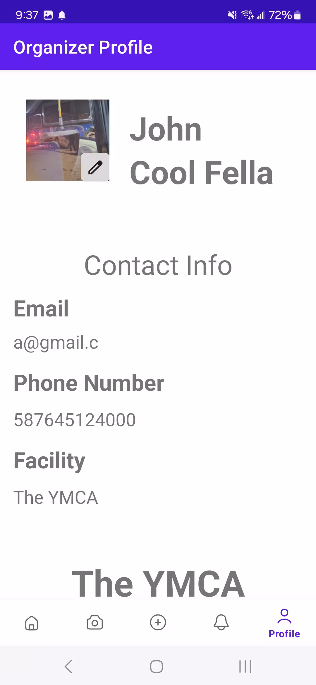 User profile screen